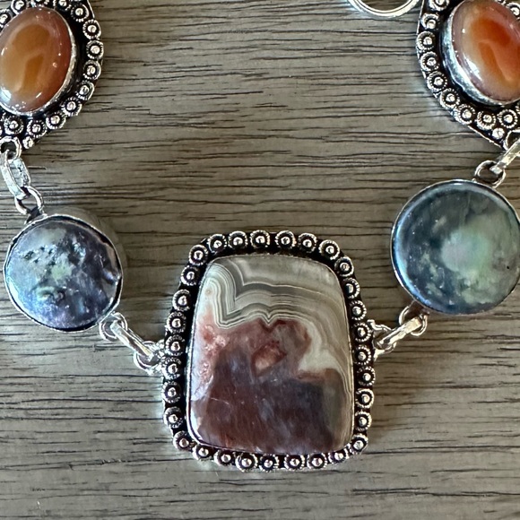 0327 Crazy Lace Agate Biwa Pearl Bracelet Handmade Silver Gemstone Jewelry - Picture 4 of 9